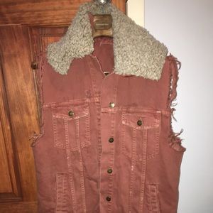 FREE PEOPLE DISTRESSED RUST DENIM VEST